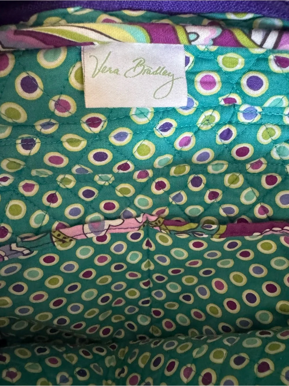 Vera Bradley Quilted Paisley Backpack in Purple, Green, Yellow, Pink
